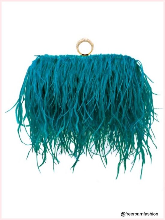 Handbags - Ostrich Feather Clutch Purse Evening Handbag Crossbody Chain Shoulder Bag